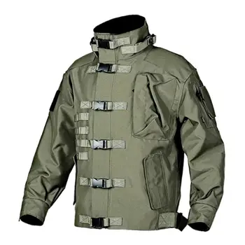 Уличная ветрозащитная боевая куртка-бомбер в стиле милитари, повседневная мотоциклетная куртка с несколькими карманами, мужская тактическая грузовая куртка Изображение