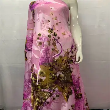 Хит продаж 2023 года, элегантный шелковый материал, Дубайская ткань, выгоревшая шелковая ткань для женского платья, 5 ярдов. L7.261 Изображение