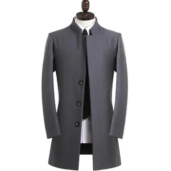 Шерстяные пальто для молодых людей среднего возраста, мужские деловые серые повседневные модные мужские кроссовки Abrigos Casacos Masculino Para Inverno Изображение
