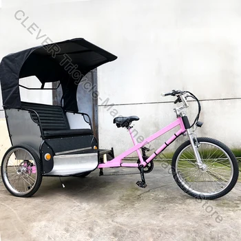 Электрический Мини-Трехколесный велосипед для взрослых на открытом воздухе, Ретро-Трехколесное Велосипедное такси, Работающее на батарейках, Полностью Окрашенное Велосипедное такси-Рикша Изображение