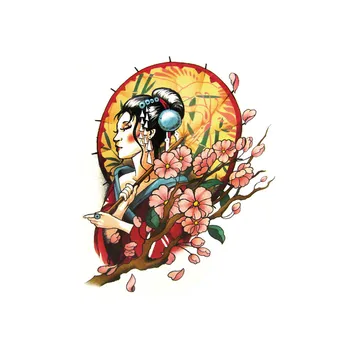 Японская Гейша Временная Татуировка Наклейка Водонепроницаемая Леди Ласточка Цветы Старинные Большие Взрослые Мужчины Женщины Боди-Арт Изображение