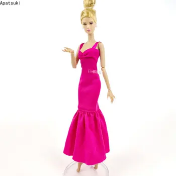Ярко-розовое модное платье для Барби, наряды, вечернее платье с рыбьим хвостом, вечернее платье с русалочкой, аксессуары для кукол, детские игрушки 