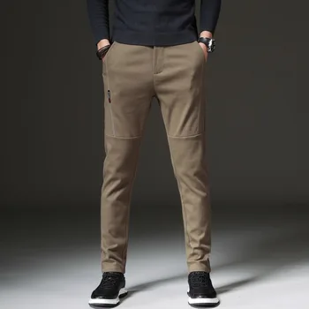 вельветовые удобные хлопковые мужские прямые повседневные брюки 2020, осенне-зимняя брендовая одежда, классические брюки с вышивкой Изображение