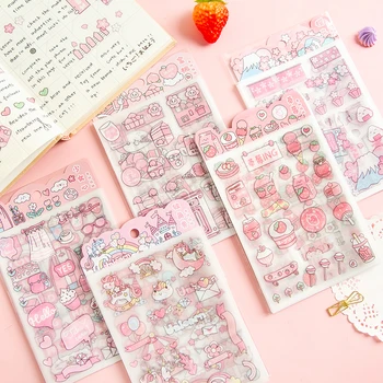 набор наклеек 4 листа PET Kawaii Pink Sakura Подарочный альбом для прекрасных девочек, журнал для скрапбукинга, Декоративная наклейка, Милые канцелярские принадлежности Изображение