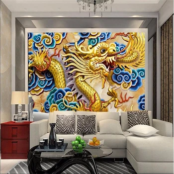 обои для стен beibehang Анаглиф на заднем плане фото Китайский рельеф дракона спальня комната бумажная фреска фрески-3d papel de parede 3D Изображение