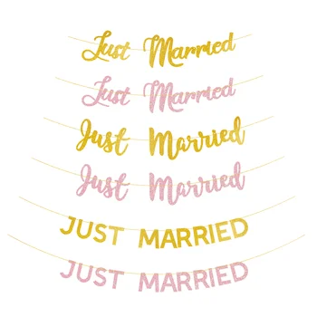 【Новый дизайн】Just Married Блестящий золотой баннер для вечеринки по случаю помолвки, украшения для девичника Изображение